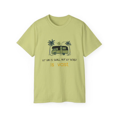 Vast World Van Tee, Travel T-Shirt, Adventure Tee, Camping Gift, Road Trip Shirt, Nature Lover Apparel - MaisonThreadory