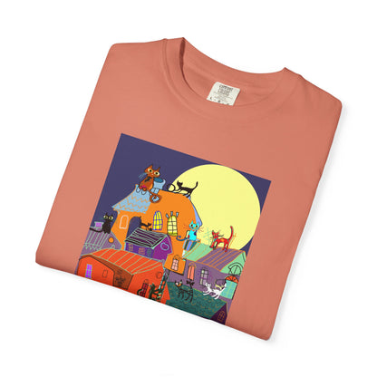 Moonlit Canine Adventure T-Shirt, Unisex Dog Lover Tee, Garment-Dyed Graphic Top, Pet-Themed Gift, Casual Wear