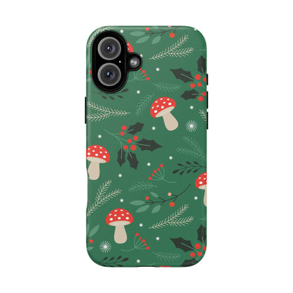 Festive Mushroom Phone Case, Colorful Holiday Case, Christmas Gift, Winter Vibes, Eco-Friendly Phone Cover
