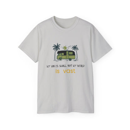 Vast World Van Tee, Travel T-Shirt, Adventure Tee, Camping Gift, Road Trip Shirt, Nature Lover Apparel - MaisonThreadory
