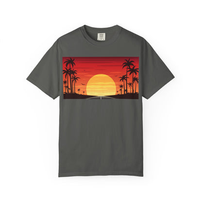 Sunset Palm Beach T-Shirt — Retro Tropical Sunset Graphic
