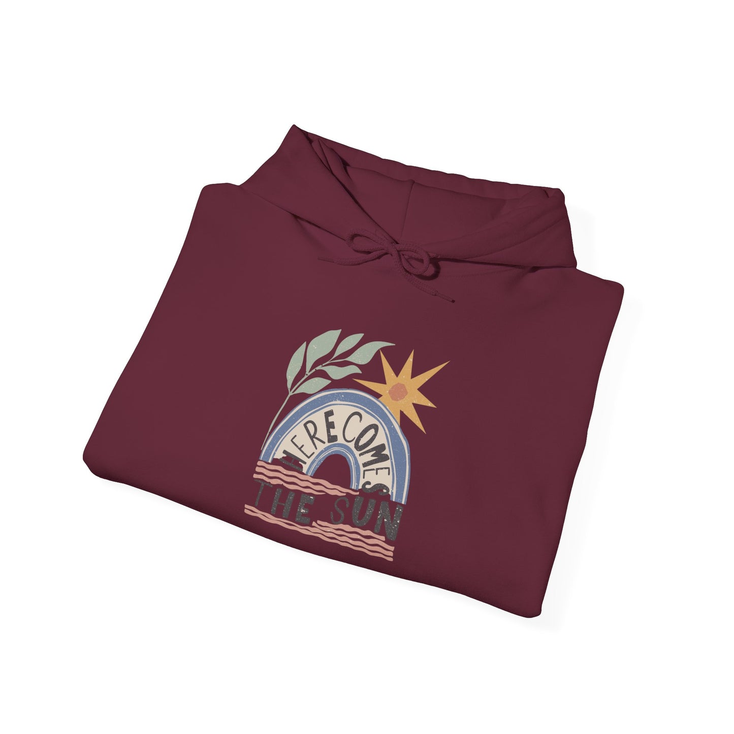 Retro Sunrise Hoodie — "Fire Comes From The Sun" Cozy Sun Graphic Sweatshirt