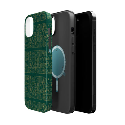 Magnetic Impact-Resistant Phone Case — Dark Green Geometric Pattern