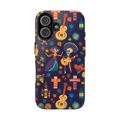 Colorful Dia de los Muertos Phone Case, Tough Case for Halloween, Gift for Music Lovers, Floral Phone Cover, Sugar Skull Art