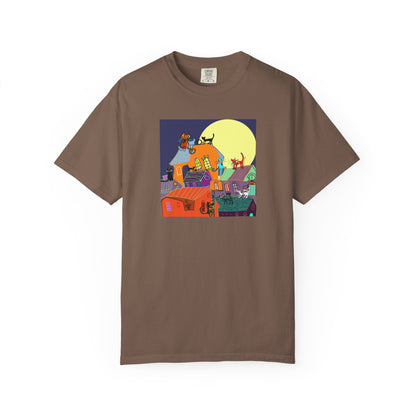 Moonlit Canine Adventure T-Shirt, Unisex Dog Lover Tee, Garment-Dyed Graphic Top, Pet-Themed Gift, Casual Wear