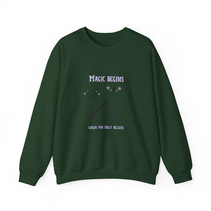 Magic Begins Sweatshirt - Cozy Unisex Crewneck, Perfect for Gifts, Spirituality, Comfort Wear, Casual Everyday Style - MaisonThreadory