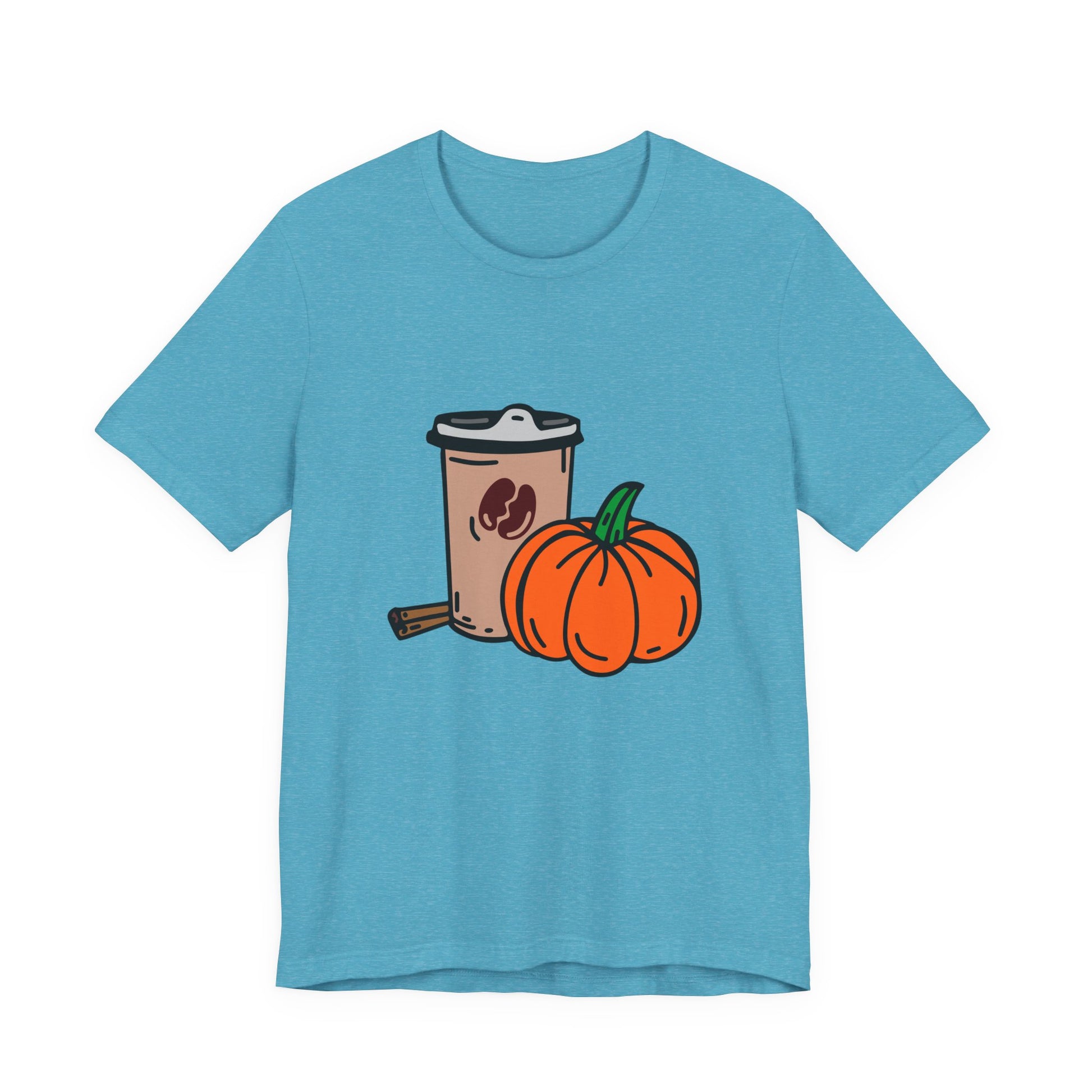Fall Vibes Pumpkin Coffee Tee, Autumn Pumpkin Shirt, Cozy Casual Tee, Thanksgiving Gift, Unisex Fall Apparel - MaisonThreadory