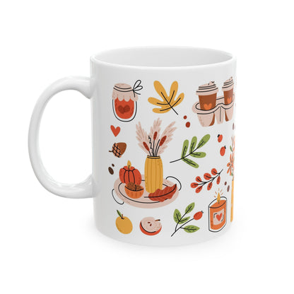 Cozy Autumn Ceramic Mug, Fall Coffee Cup, Cute Pumpkin Mug, Hot Chocolate Mug, Floral Fall Gift - MaisonThreadory