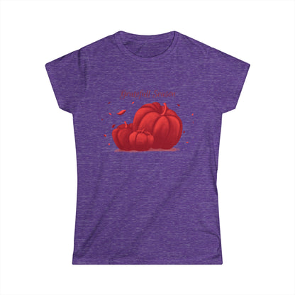 Thankful Season Women's Softstyle Tee, Fall T-Shirt, Thanksgiving Apparel, Pumpkin Graphic Tee, Autumn Outfit - MaisonThreadory