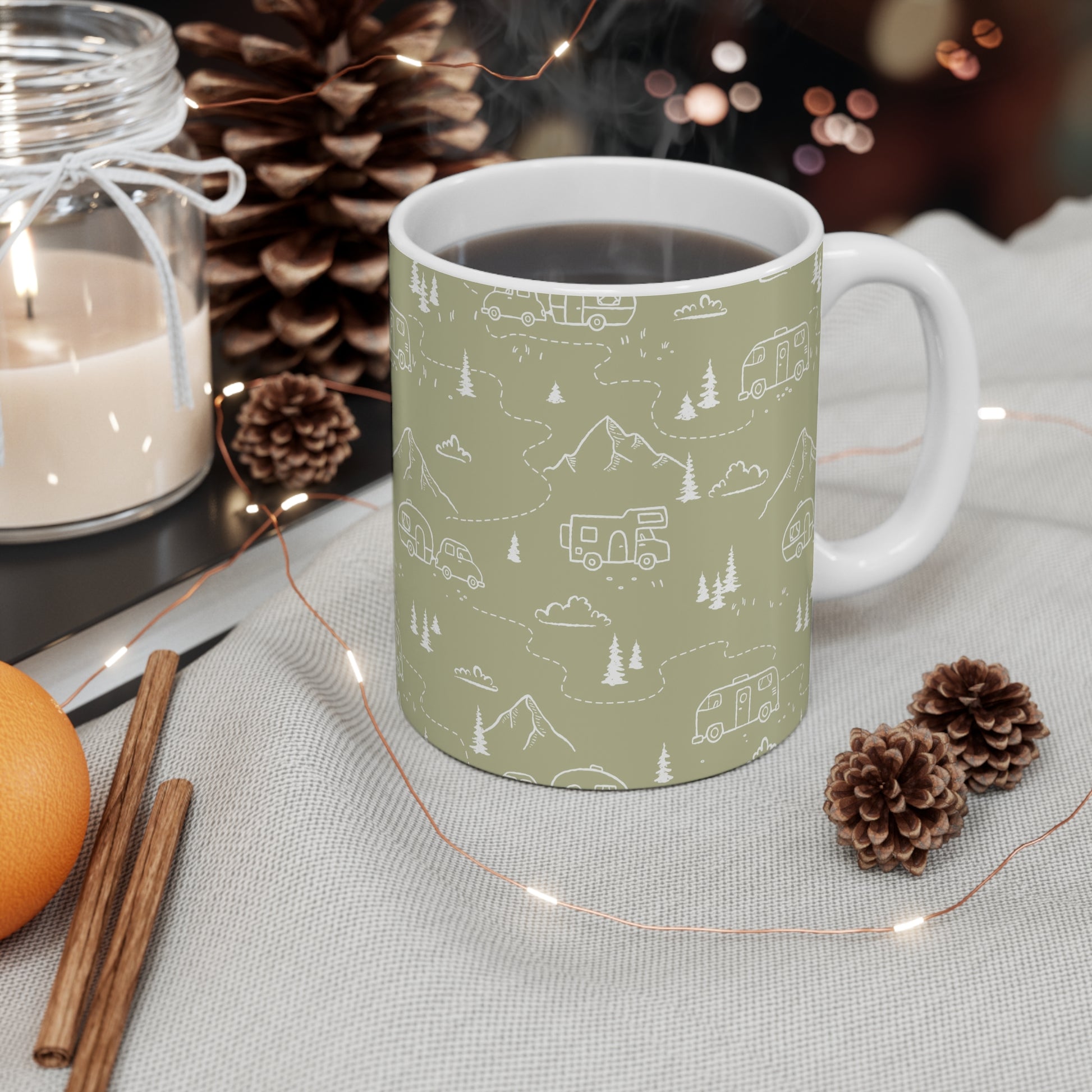 Adventure Awaits Camping Mug, Nature Lover Gift, RV Life Coffee Cup, Perfect for Road Trips, Hiking Enthusiast Mug, Outdoorsy Decor - MaisonThreadory