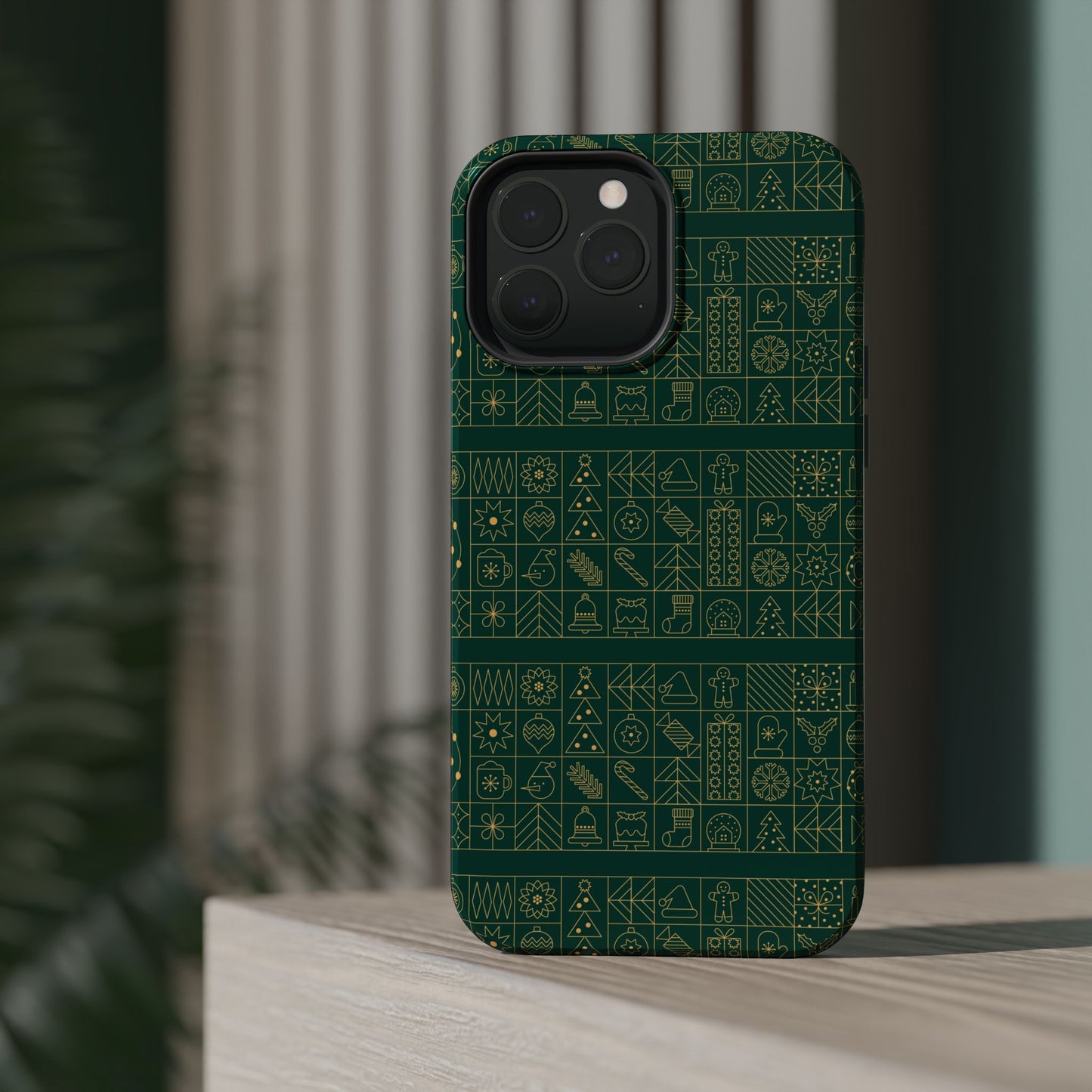 Magnetic Impact-Resistant Phone Case — Dark Green Geometric Pattern