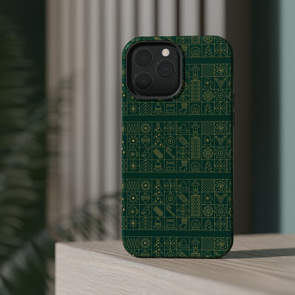 Magnetic Impact-Resistant Phone Case — Dark Green Geometric Pattern