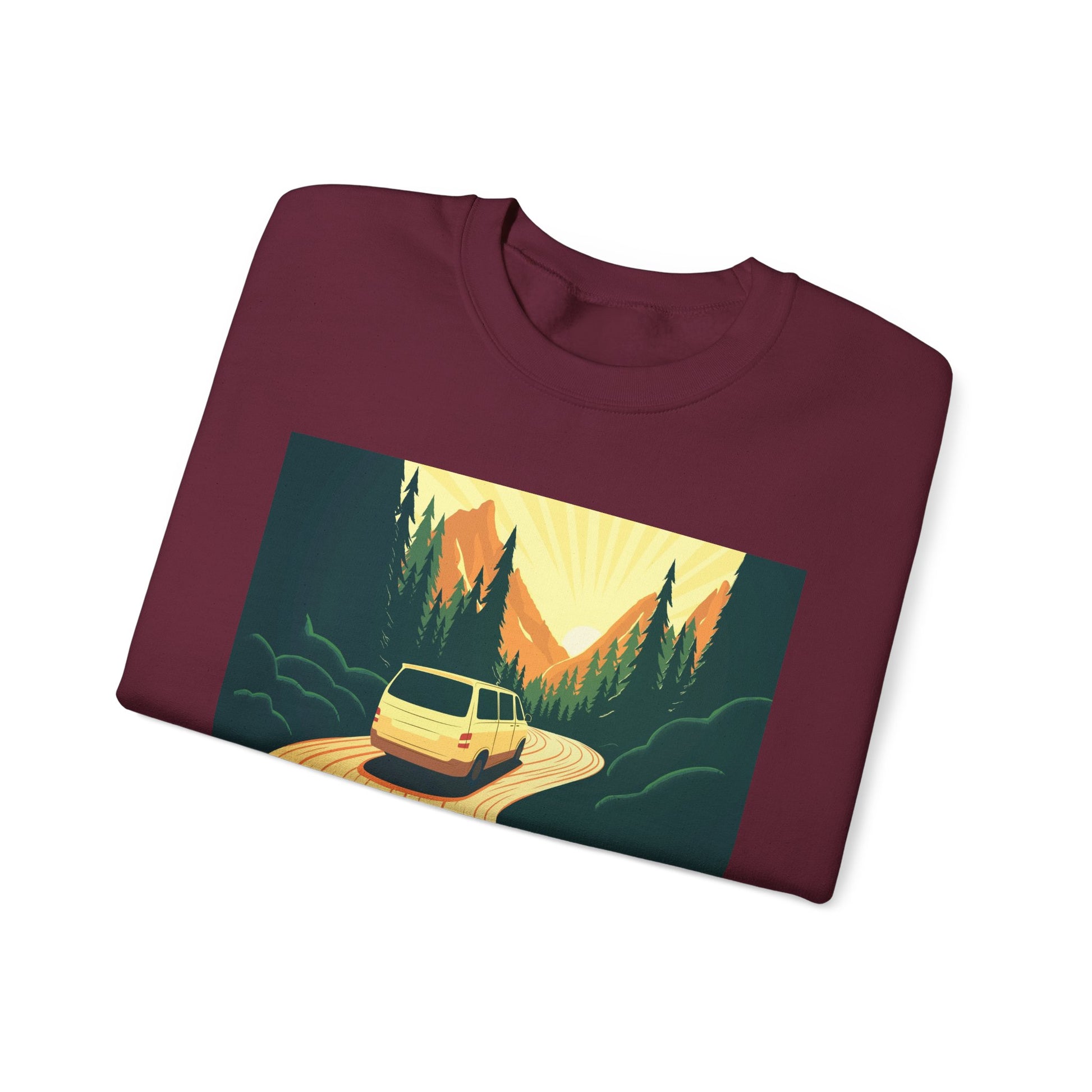 Nature Road Trip Crewneck Sweatshirt - Vintage Van Design, Unisex Pullover, Adventure Apparel, Great Outdoors Gift, Fall Fashion - MaisonThreadory