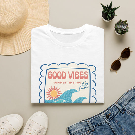 Good Vibes Wave T-Shirt — Retro Summer Sun Graphic Tee