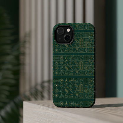 Magnetic Impact-Resistant Phone Case — Dark Green Geometric Pattern