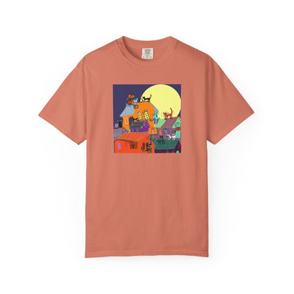Moonlit Canine Adventure T-Shirt, Unisex Dog Lover Tee, Garment-Dyed Graphic Top, Pet-Themed Gift, Casual Wear