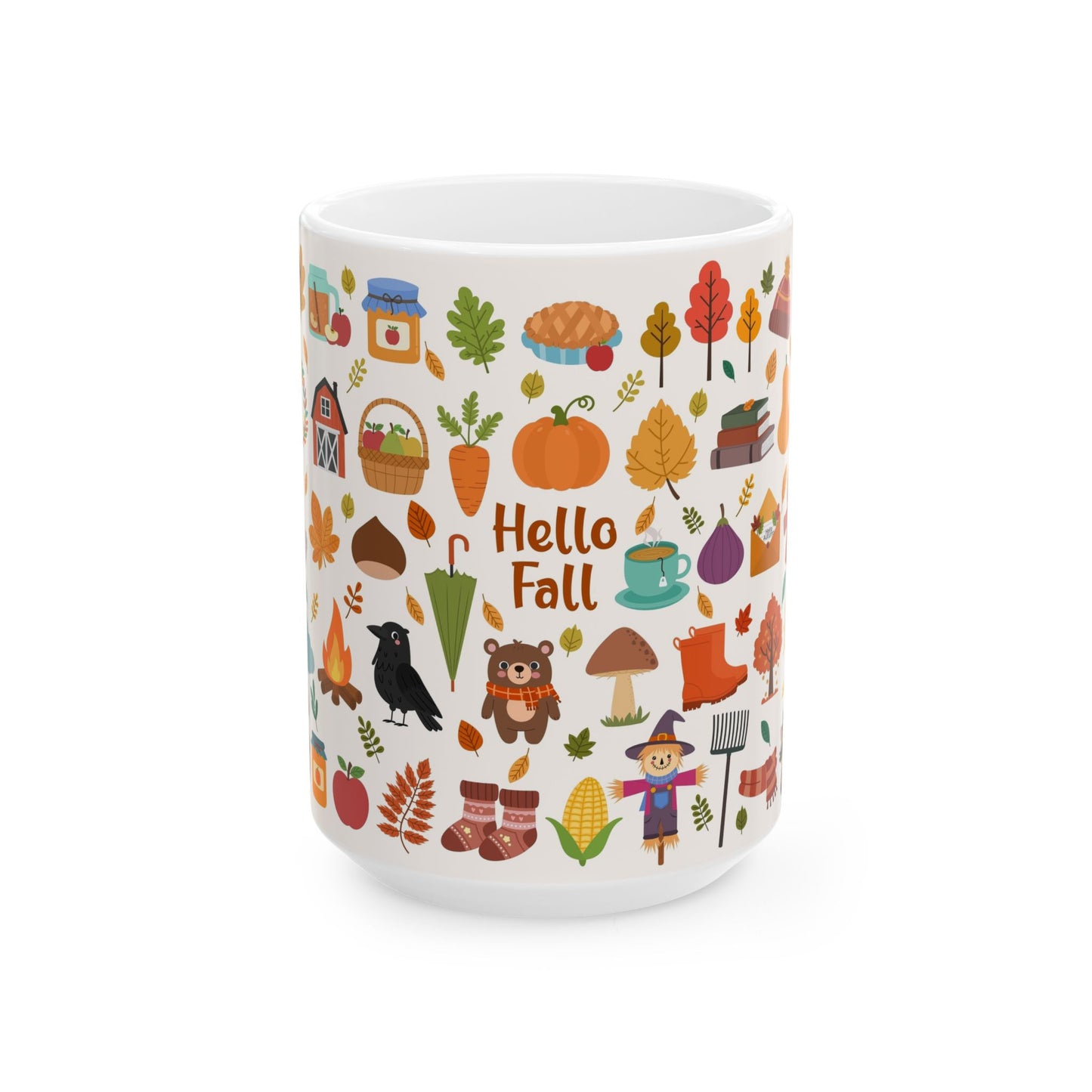 Autumn Harvest Ceramic Mug - Hello Fall Design, Cozy Kitchen Decor, Seasonal Gift, Cute Drinkware for Autumn Lovers, Perfect for [...] - MaisonThreadory