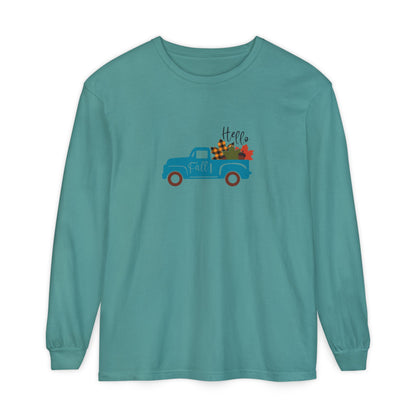 Hello Fall Long Sleeve T-Shirt, Unisex Seasonal Tee, Cozy Autumn Apparel, Thanksgiving Gift, Cute Outdoor Shirt - MaisonThreadory