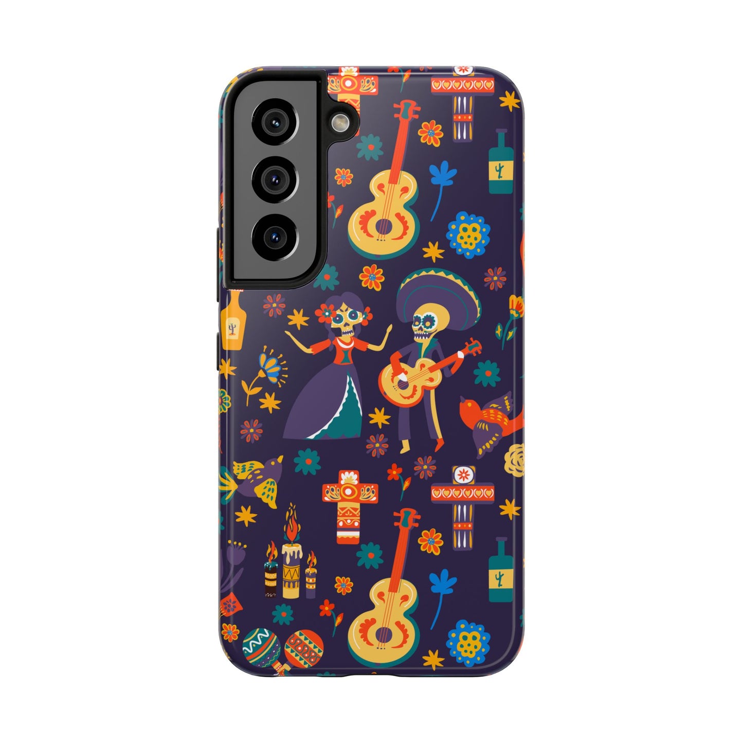 Colorful Dia de los Muertos Phone Case, Tough Case for Halloween, Gift for Music Lovers, Floral Phone Cover, Sugar Skull Art