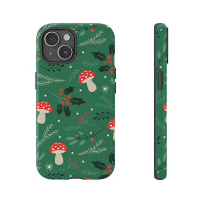 Festive Mushroom Phone Case, Colorful Holiday Case, Christmas Gift, Winter Vibes, Eco-Friendly Phone Cover