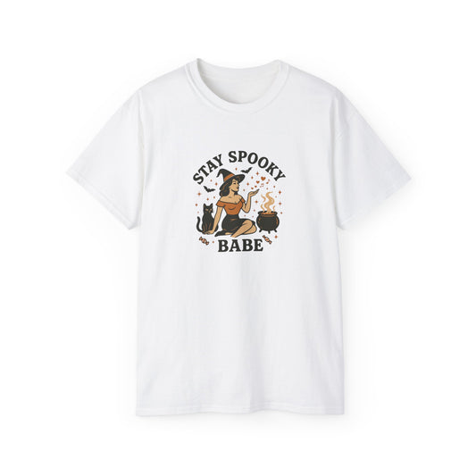 Spooky Halloween Unisex Tee, Stay Spooky Babe Shirt, Plus Size Halloween T-Shirt, Cute Witch Tee, Fall Festive Apparel