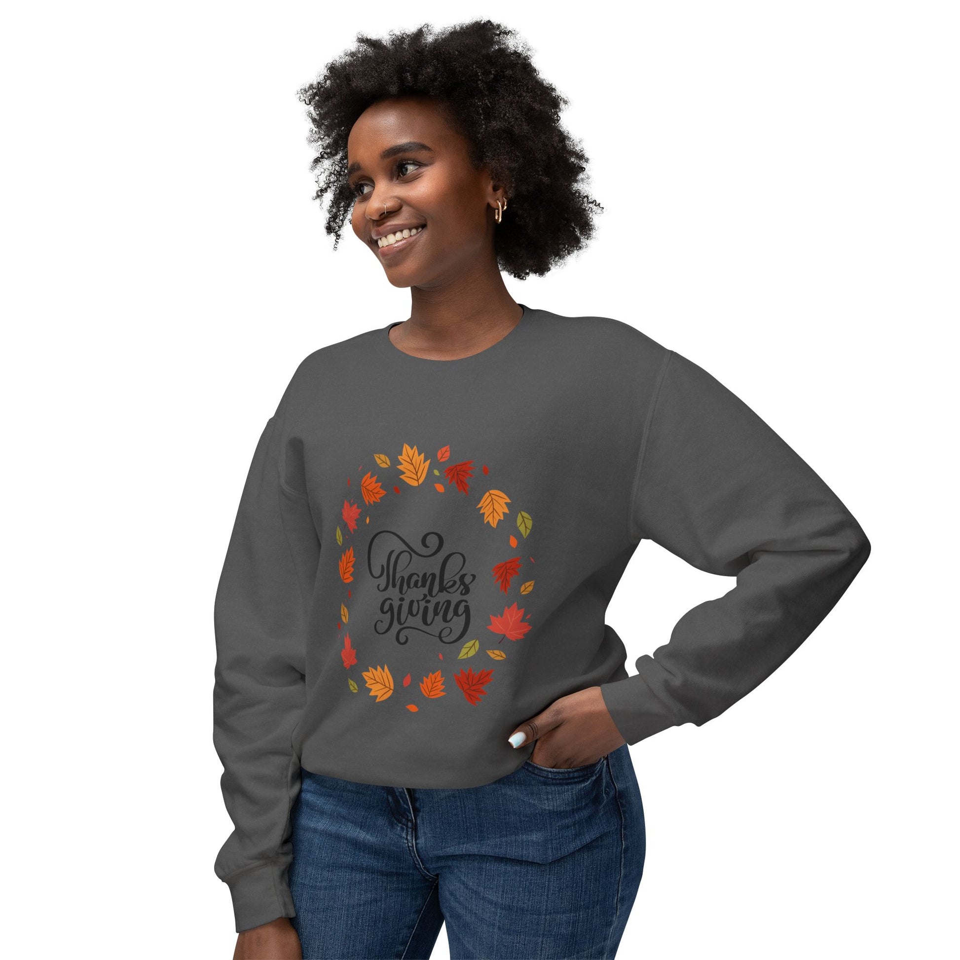 Thanksgiving Lightweight Crewneck Sweatshirt, Cozy Fall Apparel, Autumn Fashion, Gift for Her, Seasonal Style - MaisonThreadory