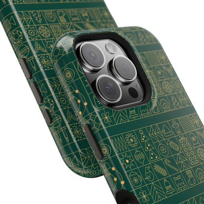 Magnetic Impact-Resistant Phone Case — Dark Green Geometric Pattern