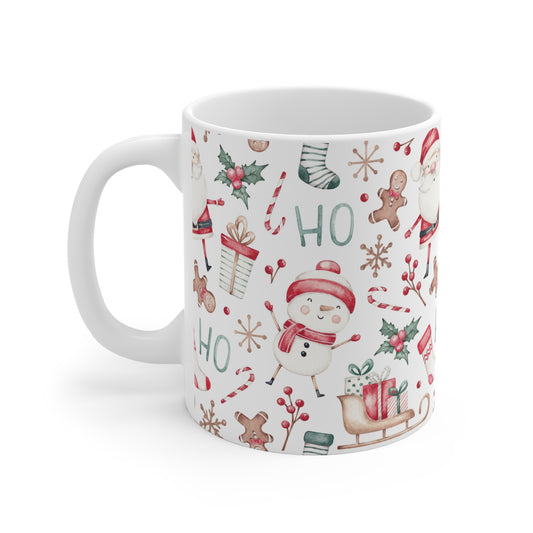 Christmas Pattern Mug — Festive Santa & Snowman 11oz Holiday Coffee Cup