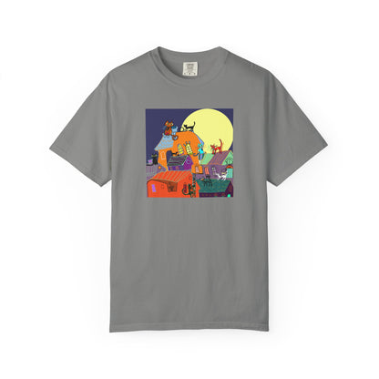 Moonlit Canine Adventure T-Shirt, Unisex Dog Lover Tee, Garment-Dyed Graphic Top, Pet-Themed Gift, Casual Wear