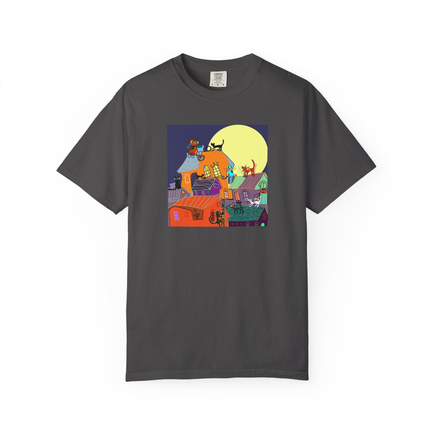 Moonlit Canine Adventure T-Shirt, Unisex Dog Lover Tee, Garment-Dyed Graphic Top, Pet-Themed Gift, Casual Wear