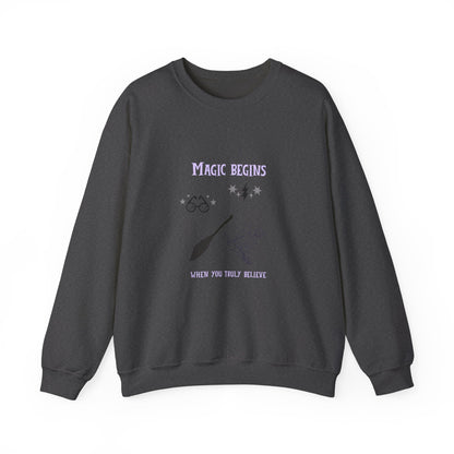 Magic Begins Sweatshirt - Cozy Unisex Crewneck, Perfect for Gifts, Spirituality, Comfort Wear, Casual Everyday Style - MaisonThreadory