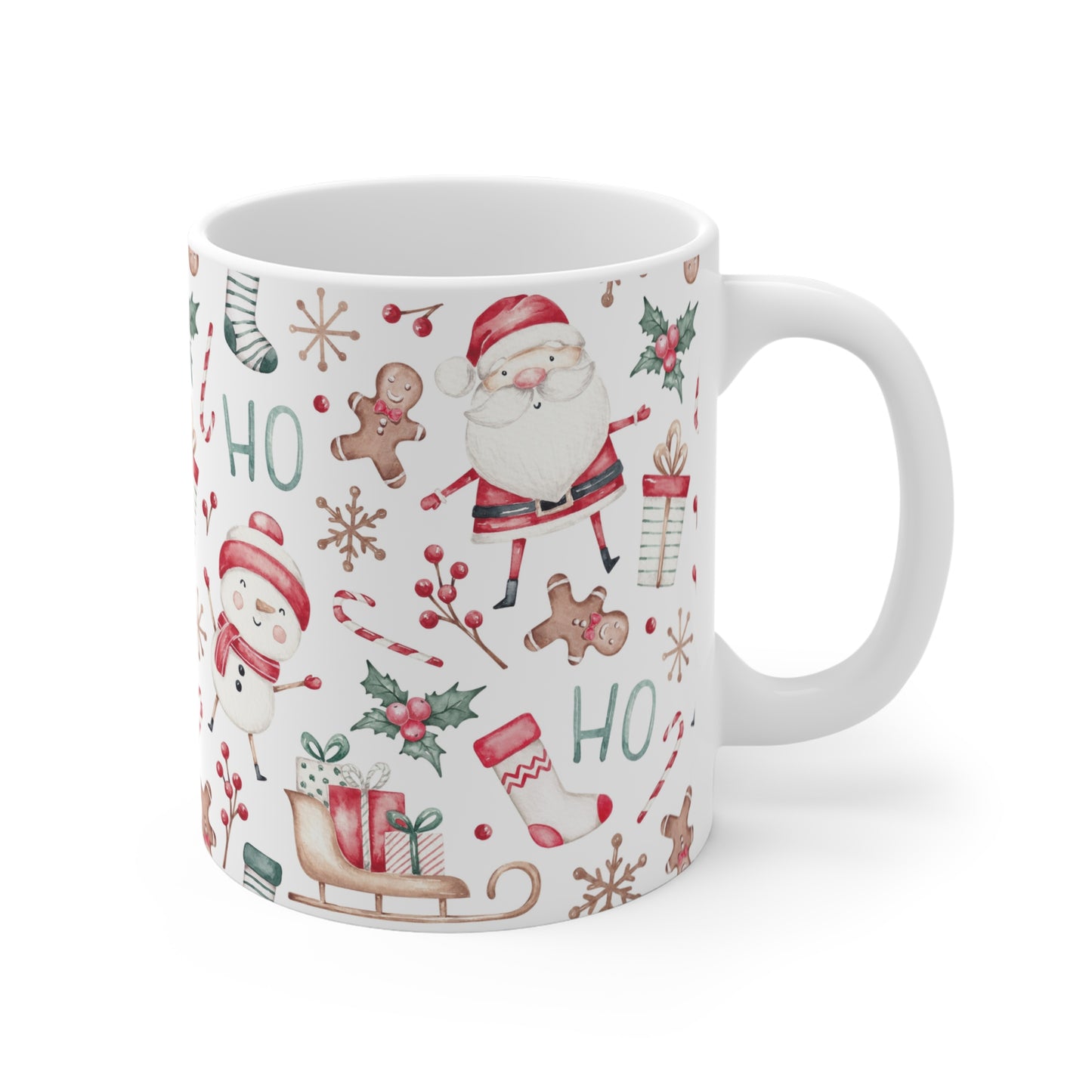 Christmas Pattern Mug — Festive Santa & Snowman 11oz Holiday Coffee Cup