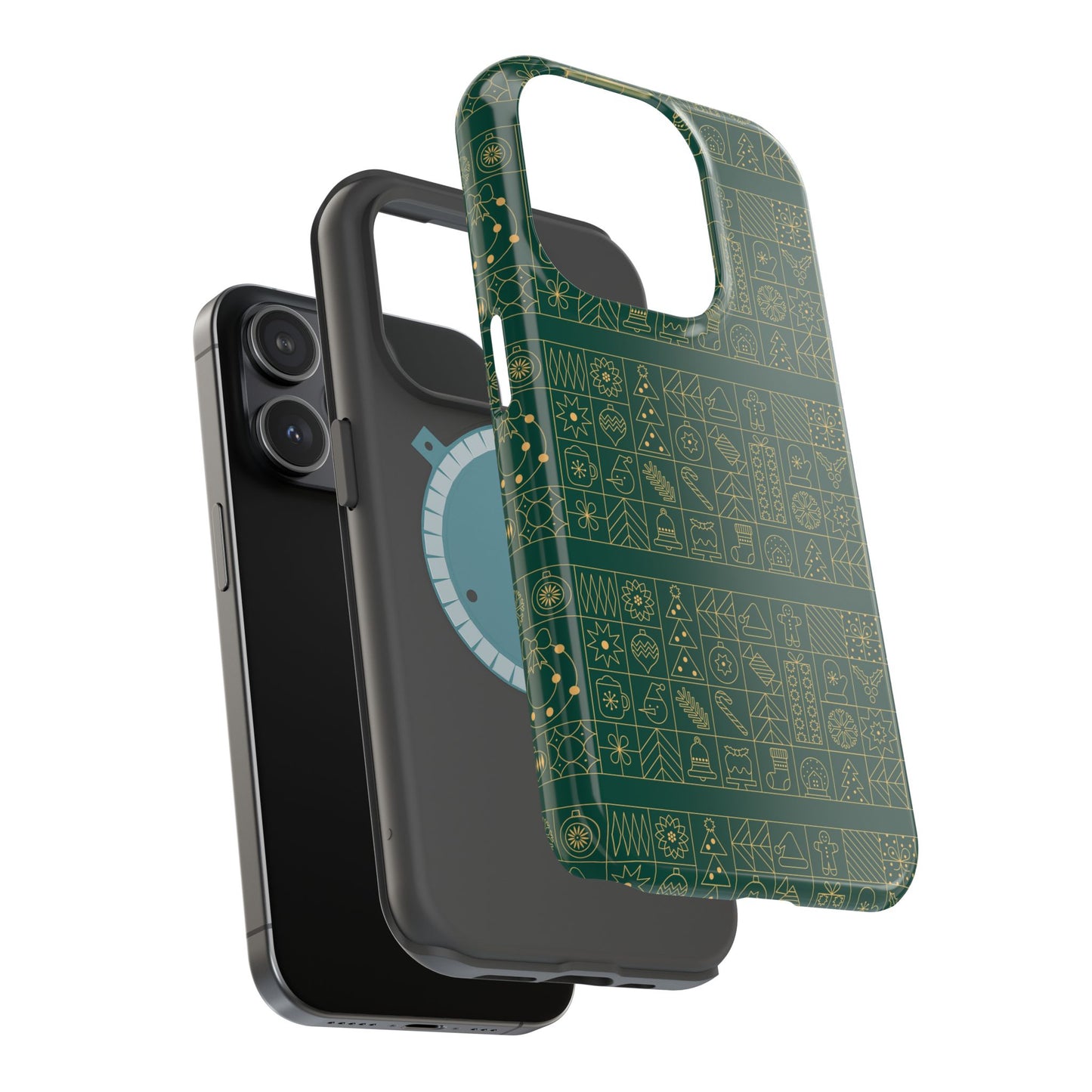 Magnetic Impact-Resistant Phone Case — Dark Green Geometric Pattern
