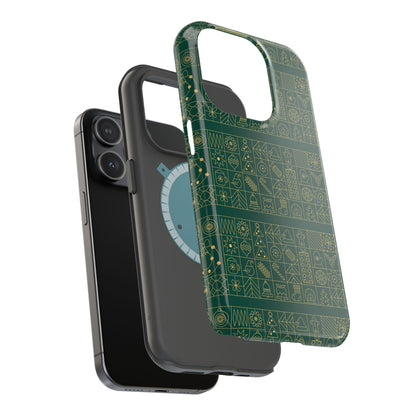 Magnetic Impact-Resistant Phone Case — Dark Green Geometric Pattern