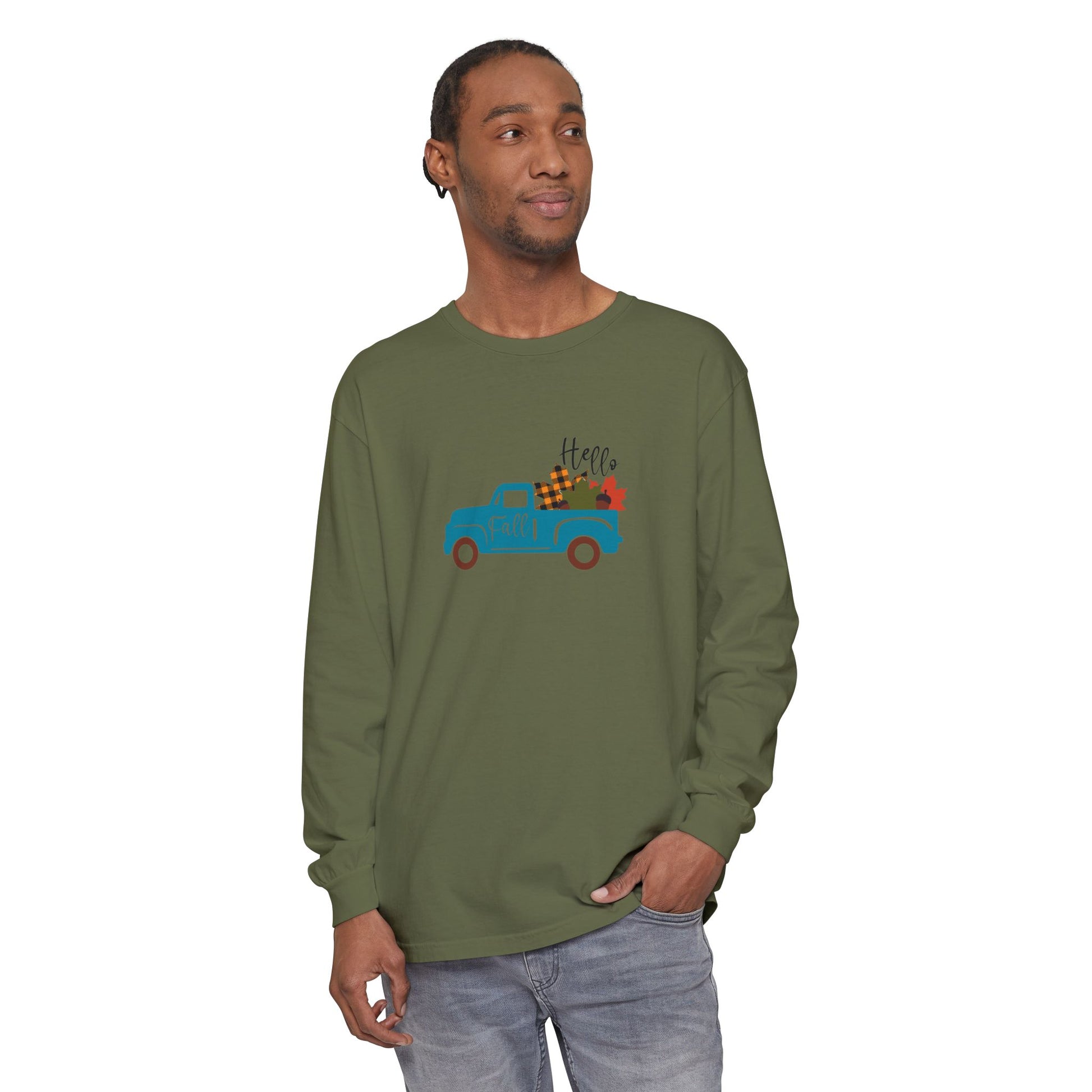 Hello Fall Long Sleeve T-Shirt, Unisex Seasonal Tee, Cozy Autumn Apparel, Thanksgiving Gift, Cute Outdoor Shirt - MaisonThreadory