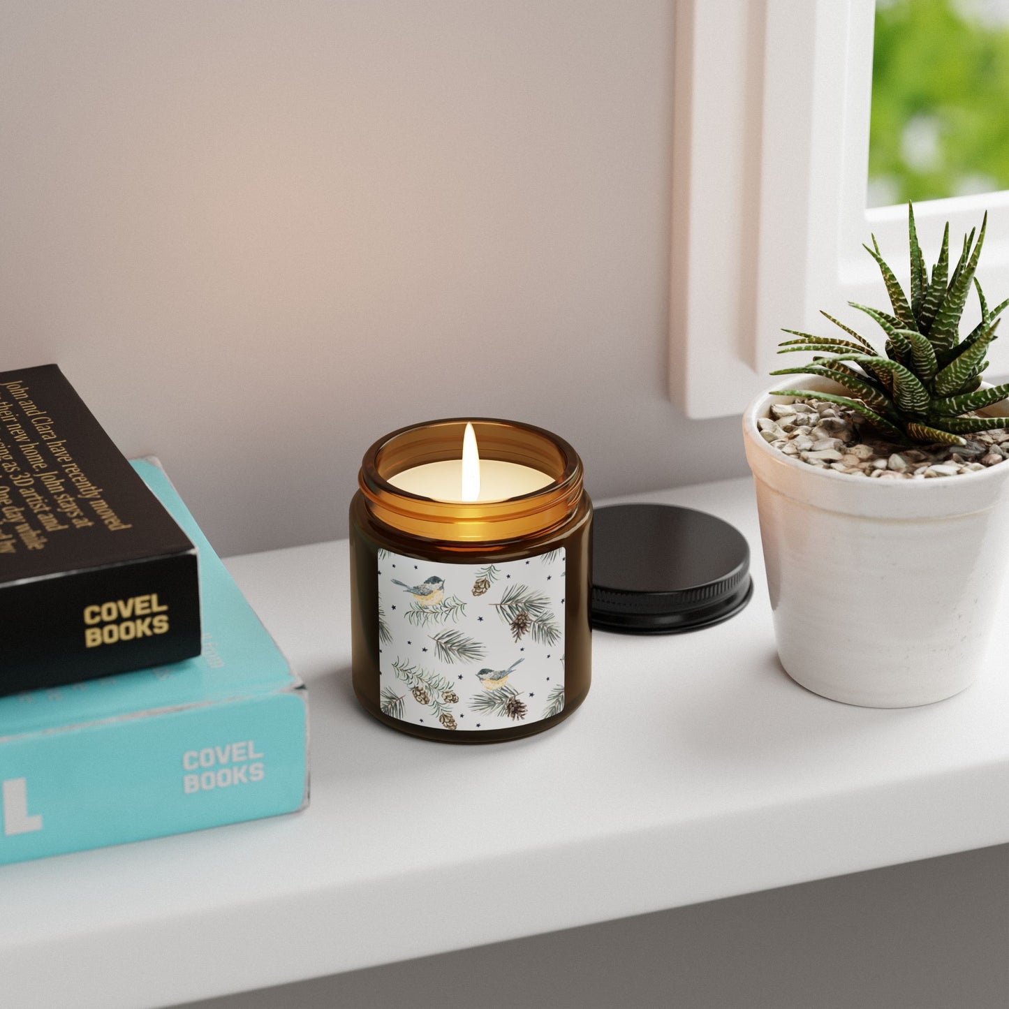 Soy Candle — Warm Geometric Amber Jar (Scented, Multi-Size)