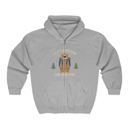 Let's Explore and Have Fun Zip Hoodie — Outdoor Adventure Hooded Jacket