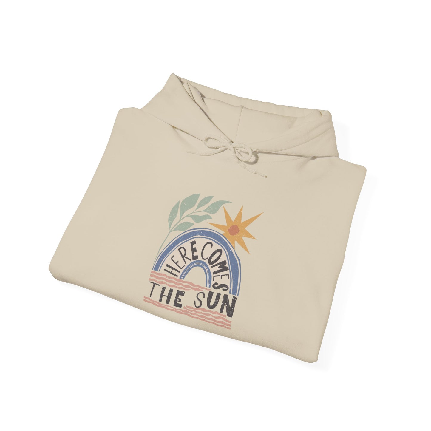 Retro Sunrise Hoodie — "Fire Comes From The Sun" Cozy Sun Graphic Sweatshirt