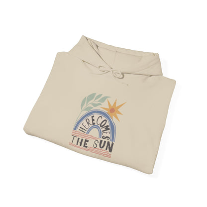 Retro Sunrise Hoodie — "Fire Comes From The Sun" Cozy Sun Graphic Sweatshirt