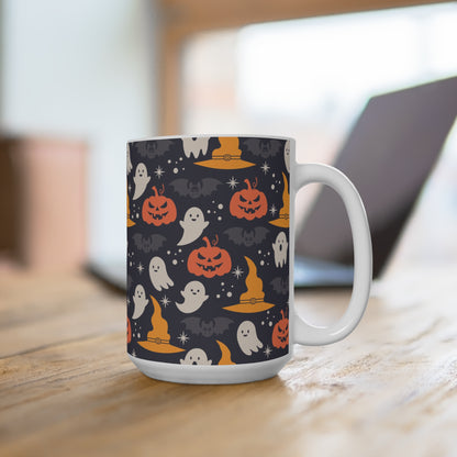 Halloween-Themed 15oz Mug | Spooky Ghosts, Pumpkins & Bats, Perfect for Fall, Halloween Decor, Cozy Drinks, Gift Idea - MaisonThreadory