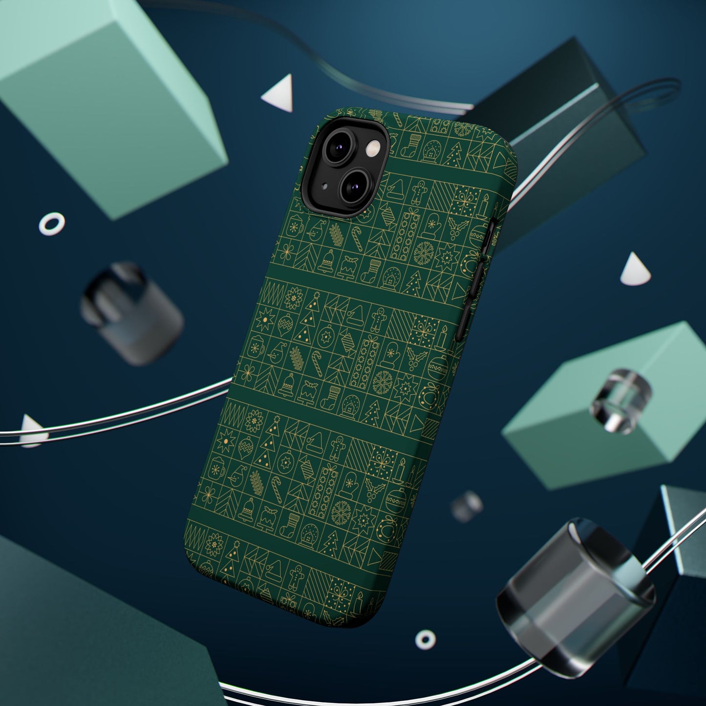 Magnetic Impact-Resistant Phone Case — Dark Green Geometric Pattern