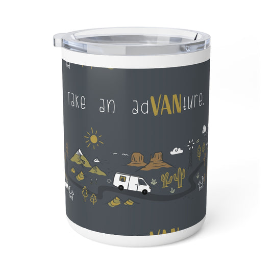 Adventure Insulated Coffee Mug, Travel Mug, Camping Accessories, Outdoor Gift, Wanderlust Coffee Cup, Adventure Awaits Drinkware - MaisonThreadory