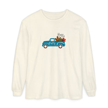 Hello Fall Long Sleeve T-Shirt, Unisex Seasonal Tee, Cozy Autumn Apparel, Thanksgiving Gift, Cute Outdoor Shirt - MaisonThreadory