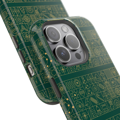 Magnetic Impact-Resistant Phone Case — Dark Green Geometric Pattern