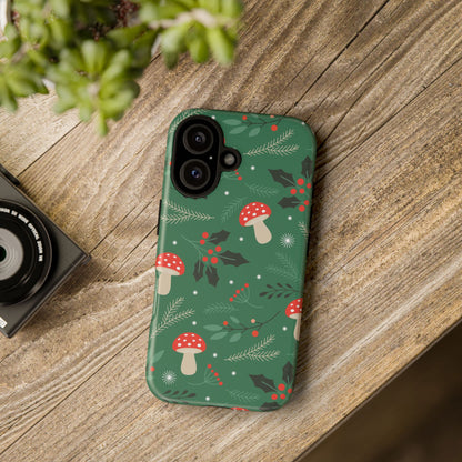 Festive Mushroom Phone Case, Colorful Holiday Case, Christmas Gift, Winter Vibes, Eco-Friendly Phone Cover