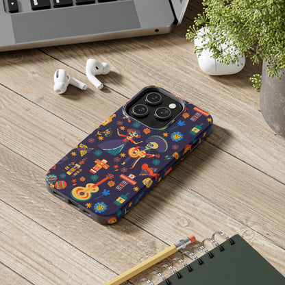 Colorful Dia de los Muertos Phone Case, Tough Case for Halloween, Gift for Music Lovers, Floral Phone Cover, Sugar Skull Art