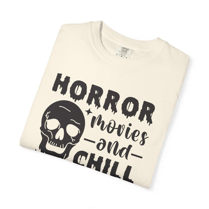 Horror Movies and Chill T-Shirt, Perfect for Halloween, Movie Nights, Gifts for Horror Fans, Unisex Graphic Tee, Soft Cotton Casual Wear