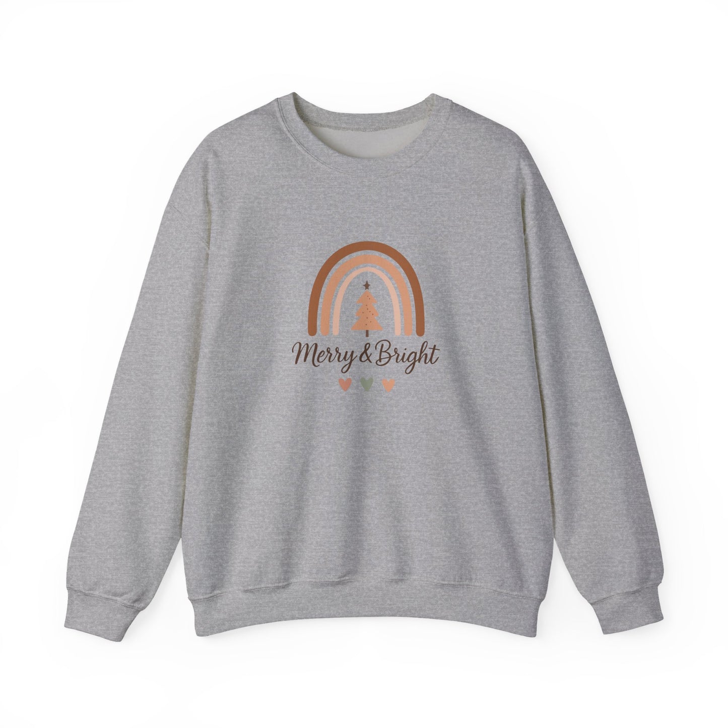 Merry & Bright Christmas Crewneck Sweatshirt — Neutral Rainbow Holiday Sweatshirt
