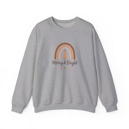 Merry & Bright Christmas Crewneck Sweatshirt — Neutral Rainbow Holiday Sweatshirt