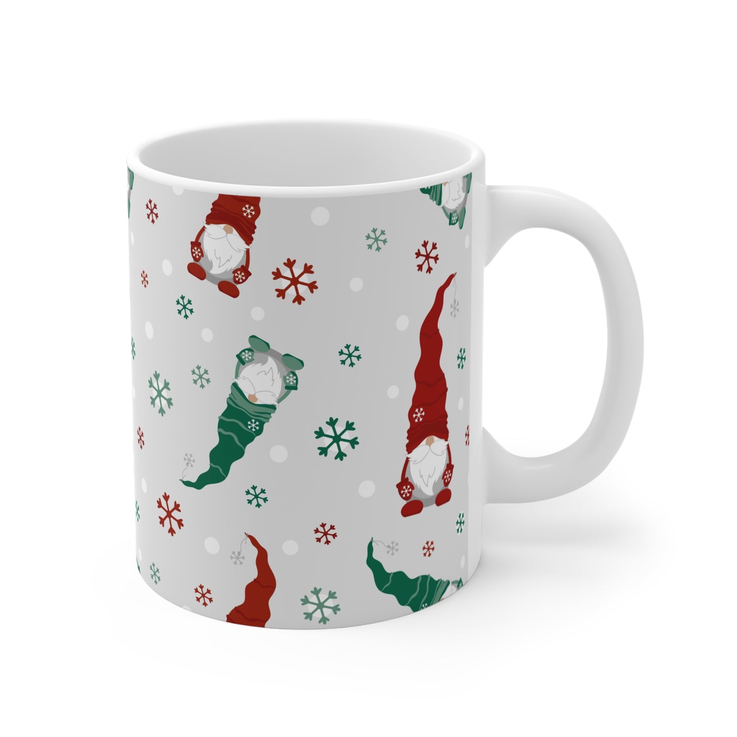 Gnome Pattern Holiday Mug, Christmas Coffee Cup, Winter Decor, Gift for Gnome Lovers, Cute Holiday Mug, Festive Drinkware - MaisonThreadory